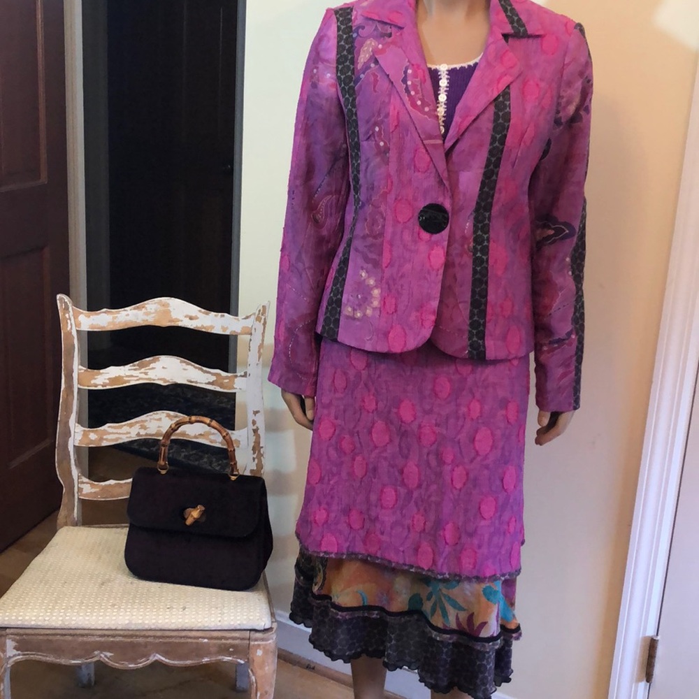 Canvasbacks Multi Fabric Boho Pink Skirt 10